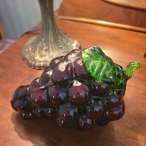 1 Bunch of Glass Purple Grapes with Green Leaf and Stem